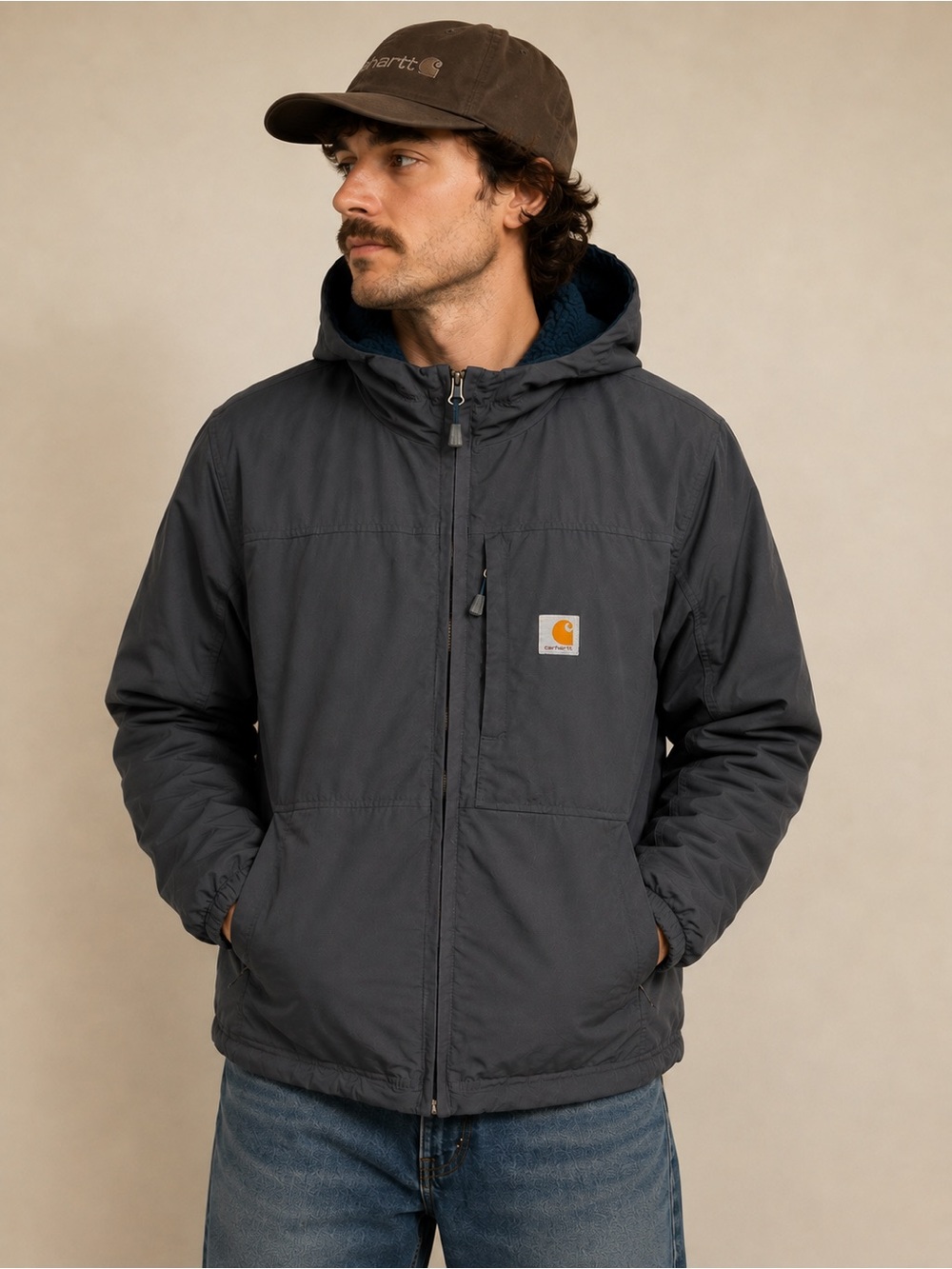 Carhartt Rain Defender Men’s S Fleece Reversible Jacket Gray Blue - OJ4992-M